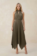 Halter Neck Pleated A - Line Chiffon Bridesmaid Dress in Willow Green - KISS BRIDAL Bridesmaid Dresses