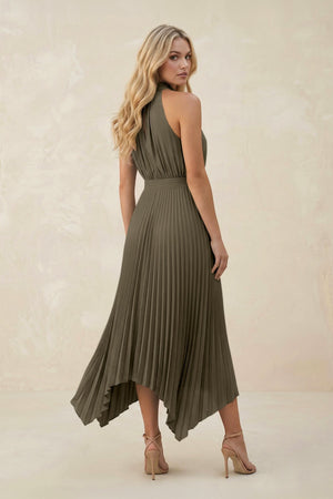 Halter Neck Pleated A - Line Chiffon Bridesmaid Dress in Willow Green - SHE IS ME Bridesmaid Dresses