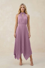 Halter Neck Pleated A - Line Chiffon Bridesmaid Dress in Wisteria - KISS BRIDAL Bridesmaid Dresses