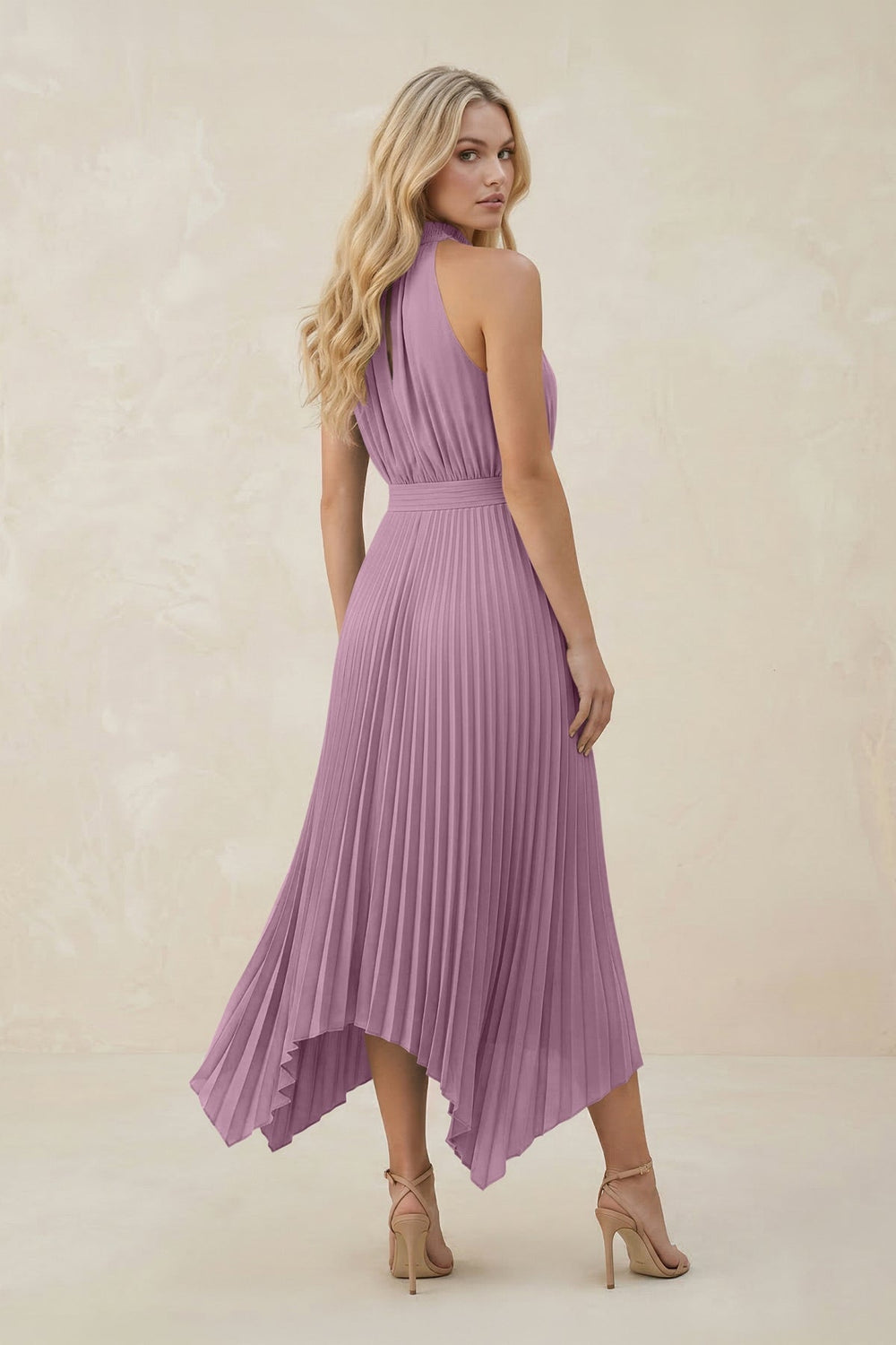 Halter Neck Pleated A - Line Chiffon Bridesmaid Dress in Wisteria - KISS BRIDAL Bridesmaid Dresses