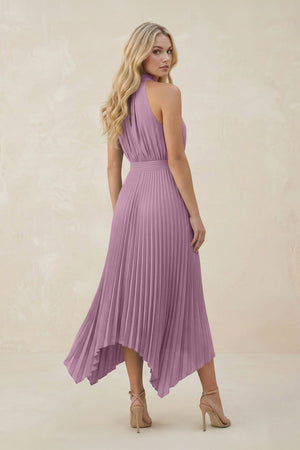 Halter Neck Pleated A - Line Chiffon Bridesmaid Dress in Wisteria - SHE IS ME Bridesmaid Dresses