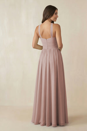 Halter Neck Ruched A-Line Chiffon Bridesmaid Dress in Toffee (2) | KISSBRIDAL