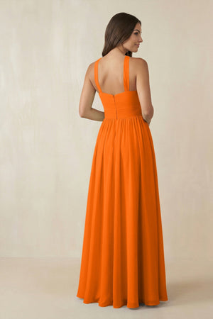 Halter Neck Ruched A-Line Chiffon Dress in Cinnamon - SHE IS ME BRIDESMAID DRESSES