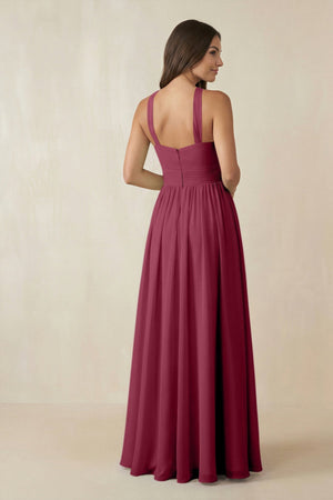 Halter Neck Ruched A-Line Chiffon Dress in Desert Rose - SHE IS ME BRIDESMAID DRESSES
