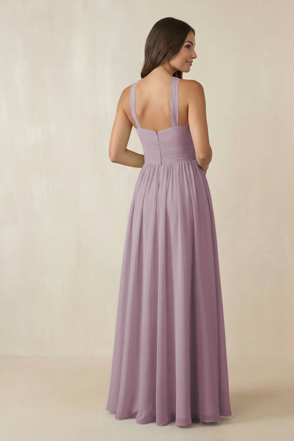Halter Neck Ruched A-Line Chiffon Dress in Dusk - SHE IS ME BRIDESMAID DRESSES