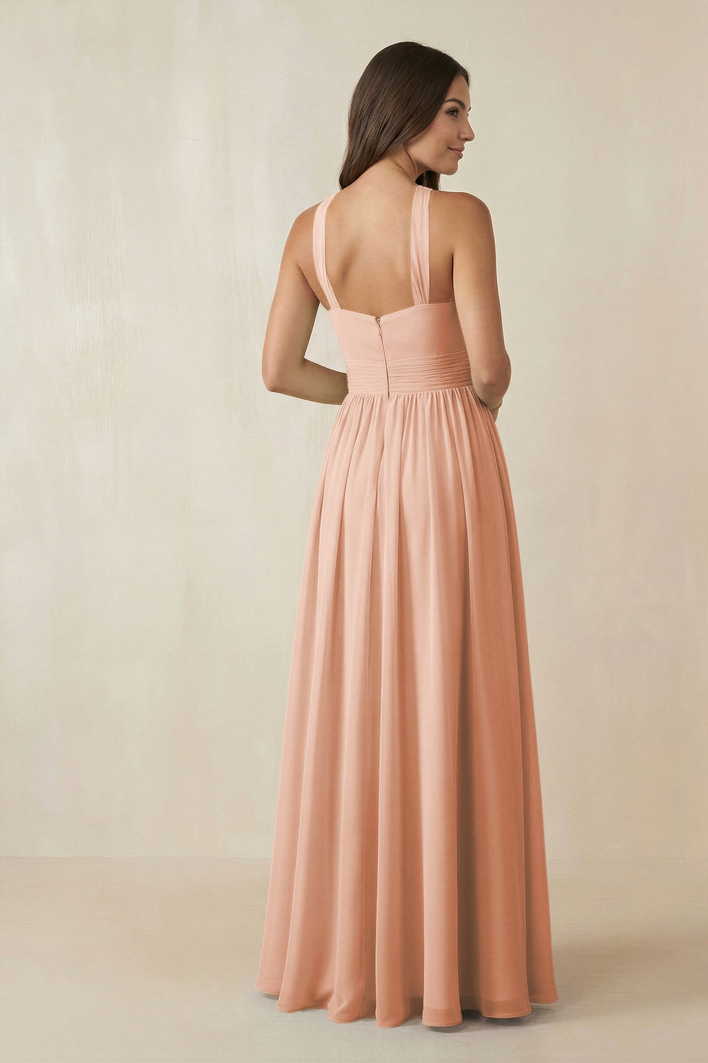 Halter Neck Ruched A-Line Chiffon Dress in English Rose - KISS BRIDAL BRIDESMAID DRESSES