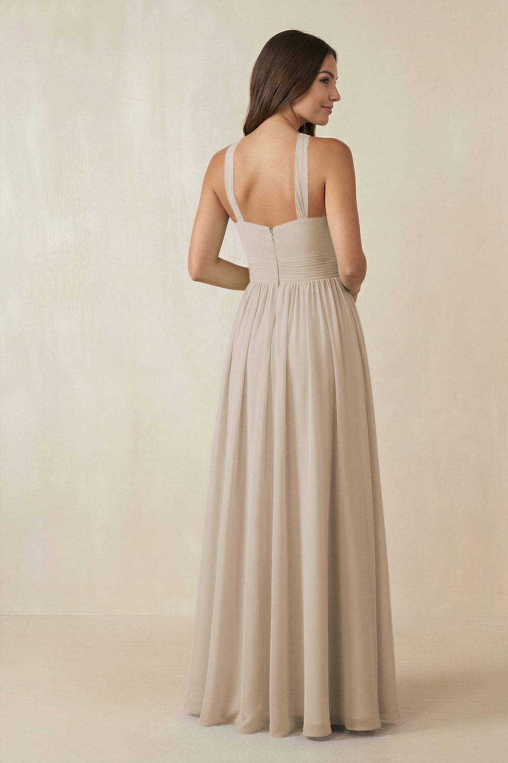 Halter Neck Ruched A-Line Chiffon Dress in Frost - KISS BRIDAL BRIDESMAID DRESSES