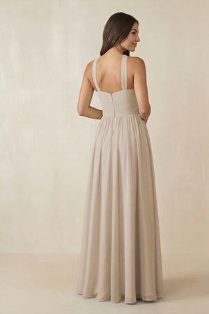 Halter Neck Ruched A-Line Chiffon Dress in Frost - SHE IS ME BRIDESMAID DRESSES