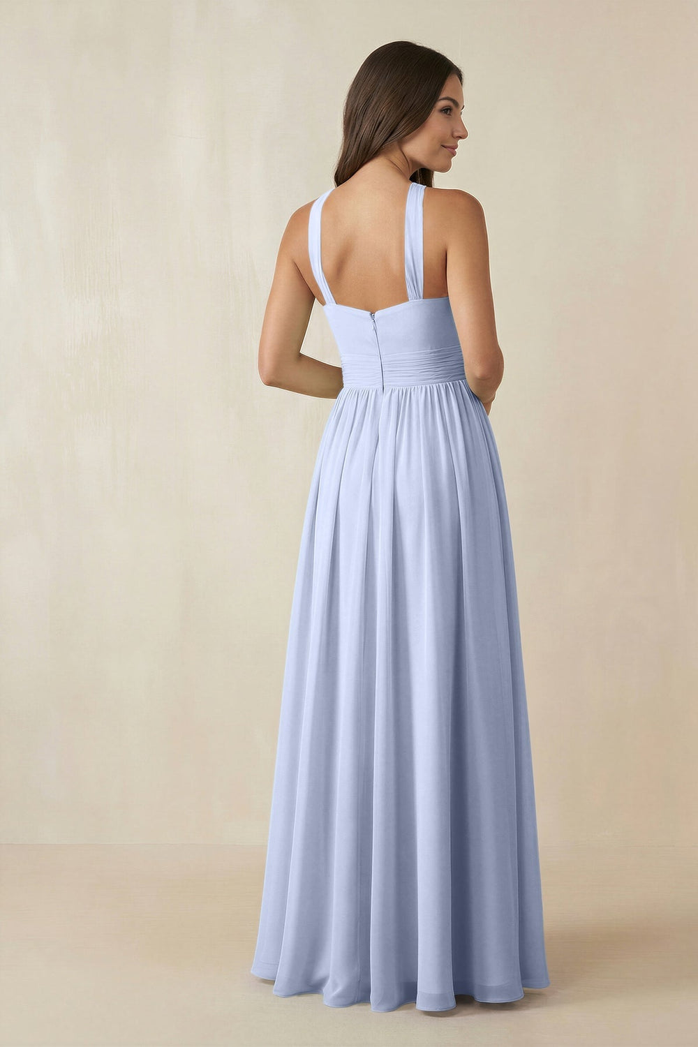 Halter Neck Ruched A-Line Chiffon Dress in Ice - KISS BRIDAL BRIDESMAID DRESSES