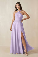 Halter Neck Ruched A-Line Chiffon Dress in Lavender - SHE IS ME BRIDESMAID DRESSES