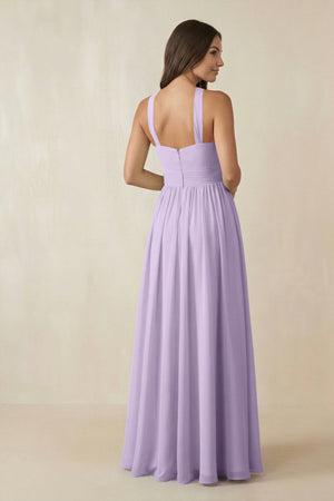 Halter Neck Ruched A-Line Chiffon Dress in Lavender - SHE IS ME BRIDESMAID DRESSES