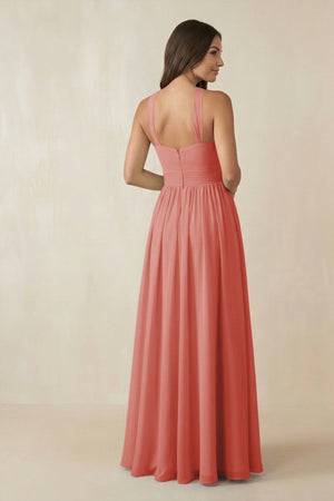 Halter Neck Ruched A-Line Chiffon Dress in Mulberry - SHE IS ME BRIDESMAID DRESSES