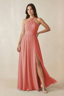 Halter Neck Ruched A-Line Chiffon Dress in Mulberry - SHE IS ME BRIDESMAID DRESSES