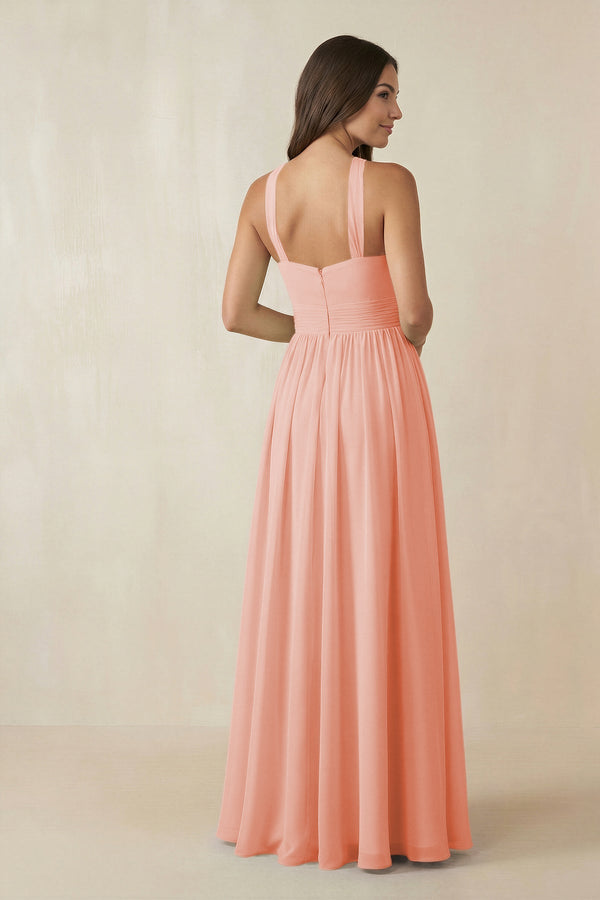 Halter Neck Ruched A-Line Chiffon Dress in Rose Petal - SHE IS ME BRIDESMAID DRESSES
