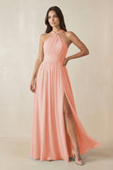 Halter Neck Ruched A-Line Chiffon Dress in Rose Petal - SHE IS ME BRIDESMAID DRESSES