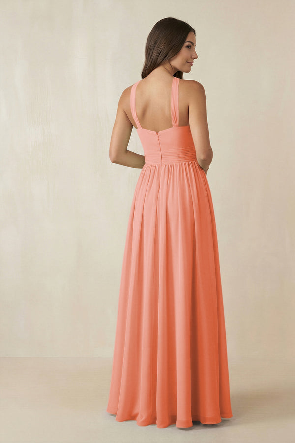 Halter Neck Ruched A-Line Chiffon Dress in Rosette - SHE IS ME BRIDESMAID DRESSES