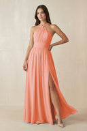 Halter Neck Ruched A-Line Chiffon Dress in Rosette - SHE IS ME BRIDESMAID DRESSES