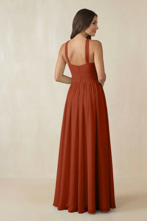 Halter Neck Ruched A-Line Chiffon Dress in Spice - SHE IS ME BRIDESMAID DRESSES