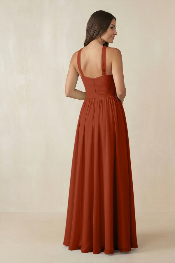 Halter Neck Ruched A-Line Chiffon Dress in Spice - SHE IS ME BRIDESMAID DRESSES
