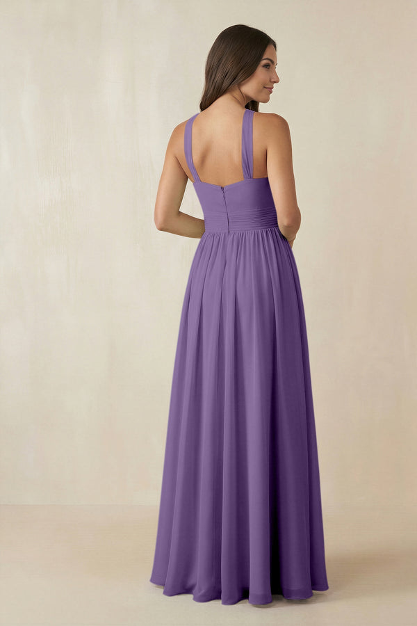 Halter Neck Ruched A-Line Chiffon Dress in Tahiti - SHE IS ME BRIDESMAID DRESSES