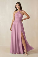 Halter Neck Ruched A-Line Chiffon Dress in Vintage Mauve - SHE IS ME BRIDESMAID DRESSES