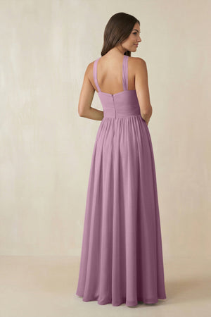 Halter Neck Ruched A-Line Chiffon Dress in Wisteria - SHE IS ME BRIDESMAID DRESSES