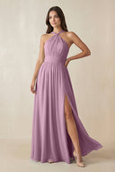 Halter Neck Ruched A-Line Chiffon Dress in Wisteria - SHE IS ME BRIDESMAID DRESSES