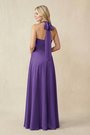 Halter Neck Satin A - Line Bridesmaid Gown with Bow in Amethyst - SHE IS ME Bridesmaid Dresses