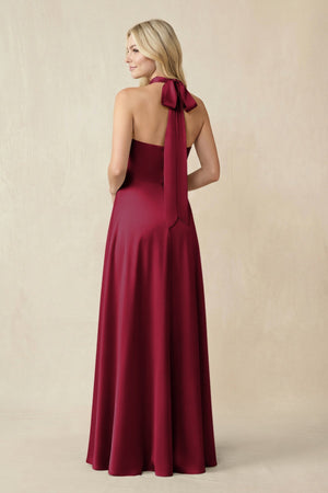 Halter Neck Satin A - Line Bridesmaid Gown with Bow in Berry - SHE IS ME Bridesmaid Dresses