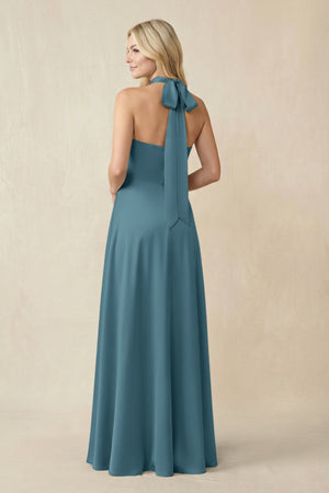 Halter Neck Satin A - Line Bridesmaid Gown with Bow in Dark Teal - KISS BRIDAL Bridesmaid Dresses