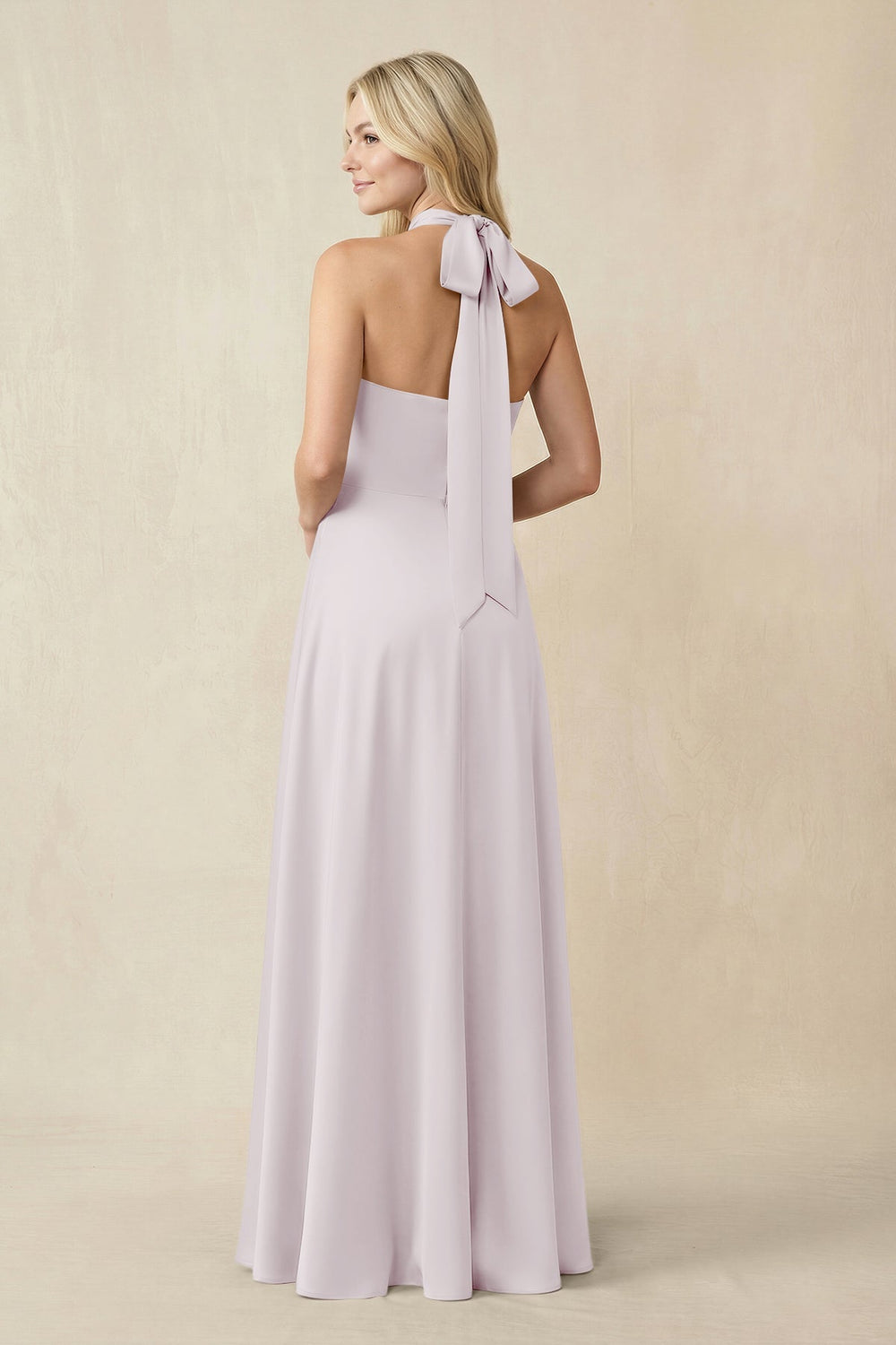 Halter Neck Satin A - Line Bridesmaid Gown with Bow in Dusk - KISS BRIDAL Bridesmaid Dresses