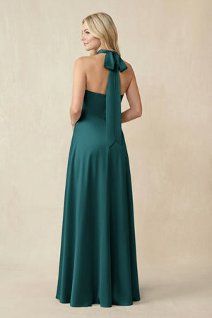 Halter Neck Satin A - Line Bridesmaid Gown with Bow in Emerald - SHE IS ME Bridesmaid Dresses