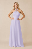 Halter Neck Satin A-Line Bridesmaid Gown with Bow in Lavender | KISSBRIDAL