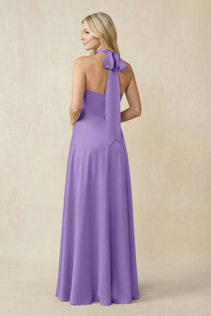 Halter Neck Satin A - Line Bridesmaid Gown with Bow in Lilac - KISS BRIDAL Bridesmaid Dresses