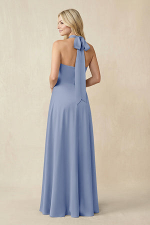 Halter Neck Satin A - Line Bridesmaid Gown with Bow in Mist - SHE IS ME Bridesmaid Dresses