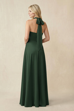 Halter Neck Satin A - Line Bridesmaid Gown with Bow in Moss - SHE IS ME Bridesmaid Dresses