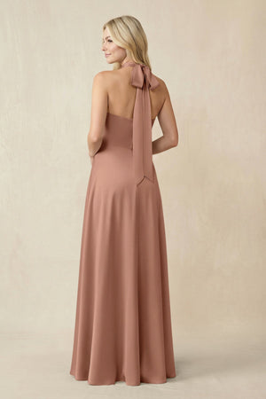 Halter Neck Satin A - Line Bridesmaid Gown with Bow in Rosette - SHE IS ME Bridesmaid Dresses