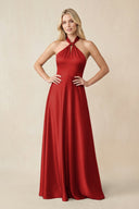 Halter Neck Satin A - Line Bridesmaid Gown with Bow in Spice - SHE IS ME Bridesmaid Dresses