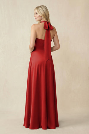 Halter Neck Satin A - Line Bridesmaid Gown with Bow in Spice - SHE IS ME Bridesmaid Dresses