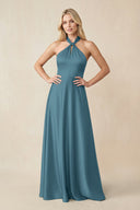 Halter Neck Satin A - Line Bridesmaid Gown with Bow in Twilight - SHE IS ME Bridesmaid Dresses