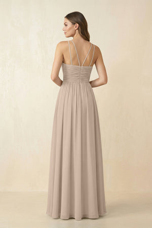 Halter Pleated A - Line Chiffon Bridesmaid Dress in Almond - SHE IS ME Bridesmaid Dresses