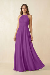 Halter Pleated A - Line Chiffon Bridesmaid Dress in Amethyst - KISS BRIDAL Bridesmaid Dresses