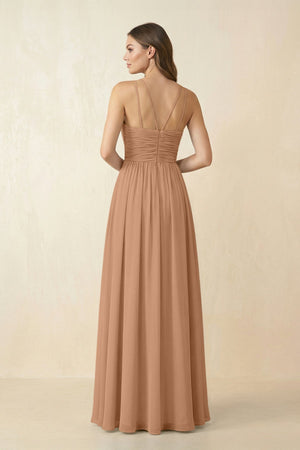 Halter Pleated A - Line Chiffon Bridesmaid Dress in Bronzer - SHE IS ME Bridesmaid Dresses