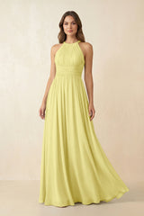 Halter Pleated A - Line Chiffon Bridesmaid Dress in Buttercup - KISS BRIDAL Bridesmaid Dresses