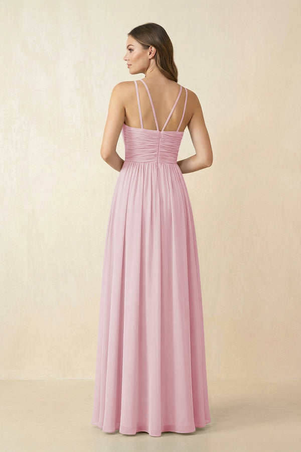 Halter Pleated A - Line Chiffon Bridesmaid Dress in Candy Pink - SHE IS ME Bridesmaid Dresses