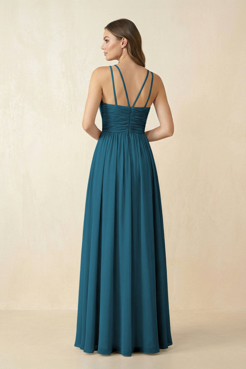 Halter Pleated A - Line Chiffon Bridesmaid Dress in Dark Teal - SHE IS ME Bridesmaid Dresses