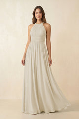 Halter Pleated A - Line Chiffon Bridesmaid Dress in Dove Gray - KISS BRIDAL Bridesmaid Dresses