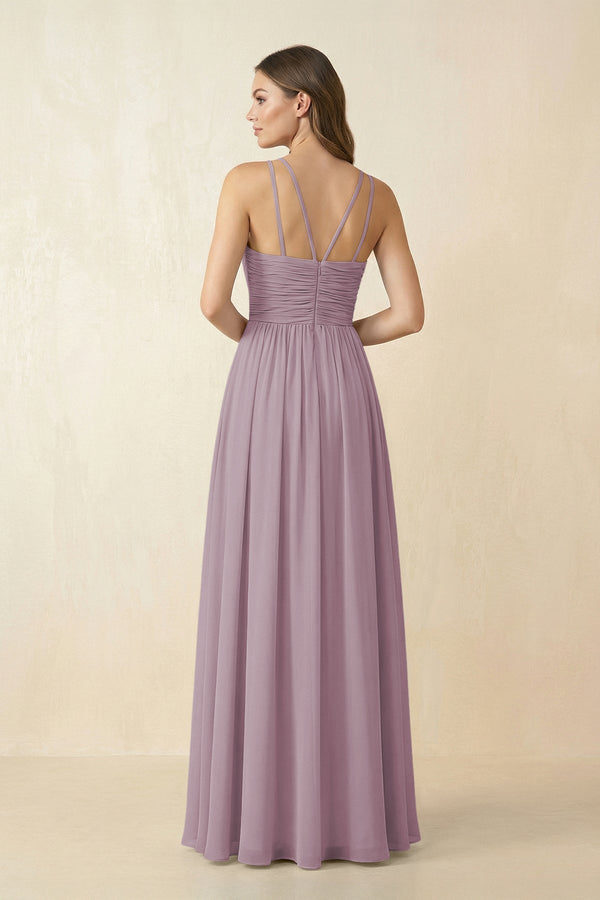 Halter Pleated A - Line Chiffon Bridesmaid Dress in Dusk - SHE IS ME Bridesmaid Dresses