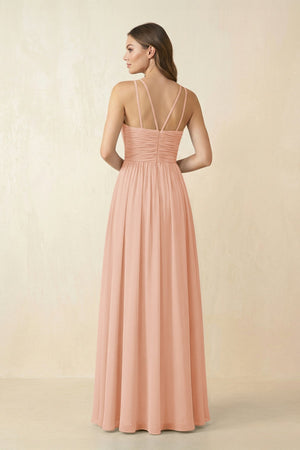 Halter Pleated A - Line Chiffon Bridesmaid Dress in English Rose - SHE IS ME Bridesmaid Dresses