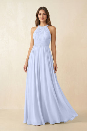 Halter Pleated A - Line Chiffon Bridesmaid Dress in Ice - SHE IS ME Bridesmaid Dresses